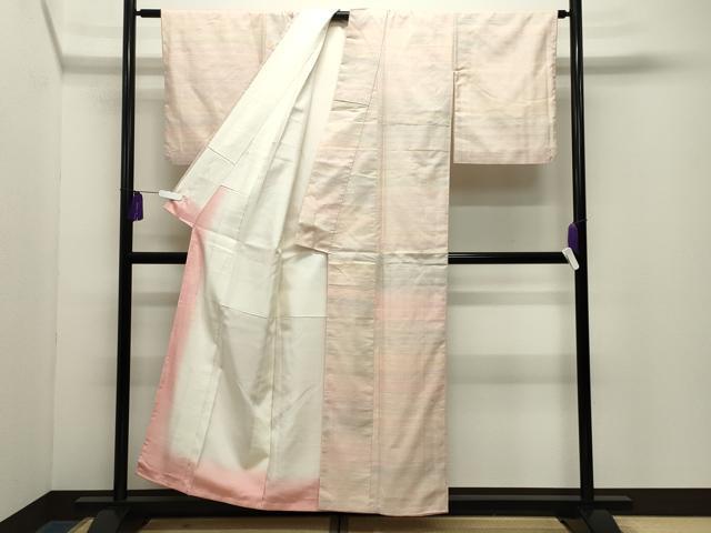 平和屋着物●紅花紬　米沢　横段文　正絹　逸品　CABG4465gh
