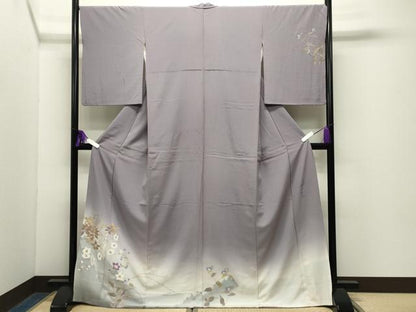 平和屋着物●二代目清次郎　手描き　訪問着　枝花文　暈し染め　ロング丈　正絹　逸品　CABG4478gh