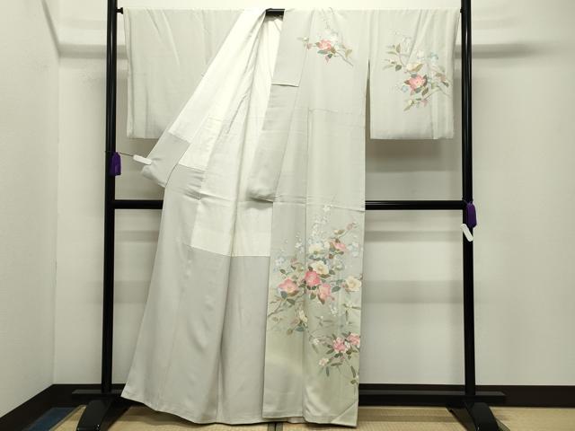 平和屋着物●訪問着　友禅　作家物　枝椿花文　暈し染め　正絹　逸品　CABG4479gh