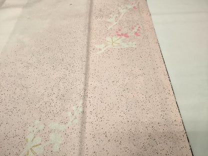 平和屋着物●訪問着　刺繍　枝梅文　たたき染め　黒地　金彩　正絹　逸品　CABG4482gh