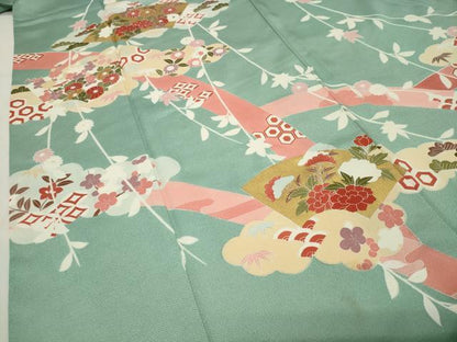 平和屋着物●訪問着　雲重ね地紙花文　金彩　正絹　逸品　CABG4485gh