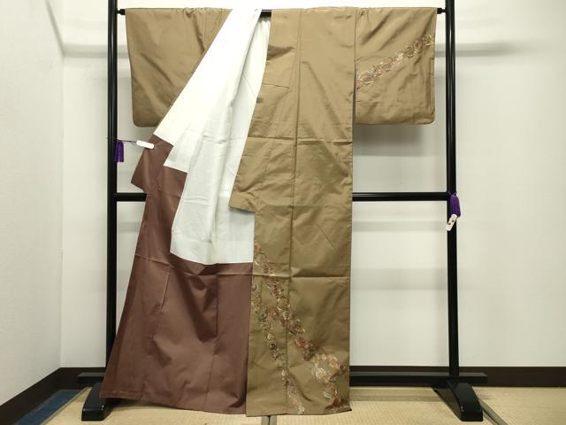 平和屋着物●訪問着　本場大島紬　総刺繍　更紗花唐草文　金糸　正絹　逸品　CABG4489gh