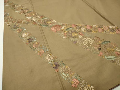 平和屋着物●訪問着　本場大島紬　総刺繍　更紗花唐草文　金糸　正絹　逸品　CABG4489gh