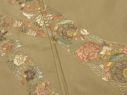 平和屋着物●訪問着　本場大島紬　総刺繍　更紗花唐草文　金糸　正絹　逸品　CABG4489gh