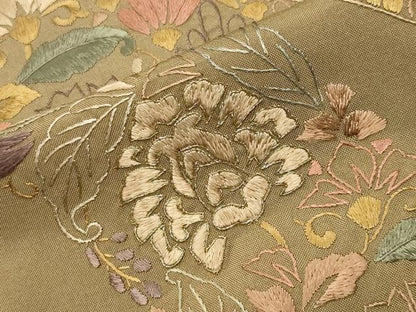 平和屋着物●訪問着　本場大島紬　総刺繍　更紗花唐草文　金糸　正絹　逸品　CABG4489gh