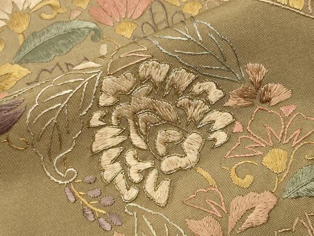 平和屋着物●訪問着　本場大島紬　総刺繍　更紗花唐草文　金糸　正絹　逸品　CABG4489gh