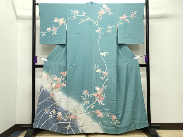 平和屋着物●訪問着　駒刺繍　草花文　暈し染め　金彩　正絹　逸品　CABG4495gh