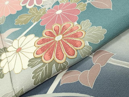 平和屋着物●訪問着　駒刺繍　草花文　暈し染め　金彩　正絹　逸品　CABG4495gh
