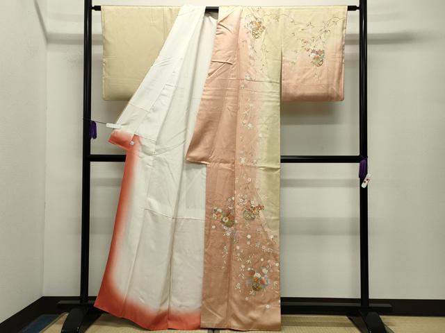 平和屋着物●訪問着　駒刺繍　流水花籠文　暈し染め　金銀彩　鈴乃屋扱い　正絹　逸品　CABG4496gh