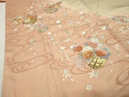 平和屋着物●訪問着　駒刺繍　流水花籠文　暈し染め　金銀彩　鈴乃屋扱い　正絹　逸品　CABG4496gh
