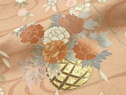 平和屋着物●訪問着　駒刺繍　流水花籠文　暈し染め　金銀彩　鈴乃屋扱い　正絹　逸品　CABG4496gh