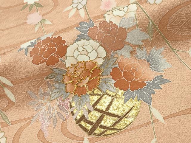 平和屋着物●訪問着　駒刺繍　流水花籠文　暈し染め　金銀彩　鈴乃屋扱い　正絹　逸品　CABG4496gh