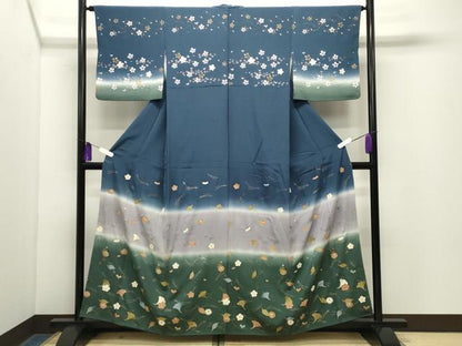 平和屋着物●訪問着　駒刺繍　吹き寄せ文　暈し染め　金銀彩　正絹　逸品　CABG4497gh