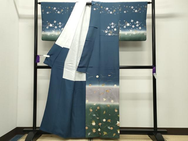 平和屋着物●訪問着　駒刺繍　吹き寄せ文　暈し染め　金銀彩　正絹　逸品　CABG4497gh