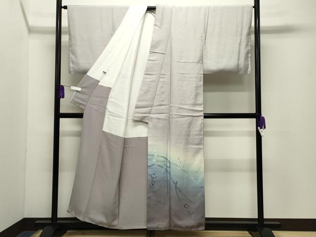 平和屋着物●訪問着　紬地　作家物　草花文　暈し染め　正絹　逸品　CABG4500gh