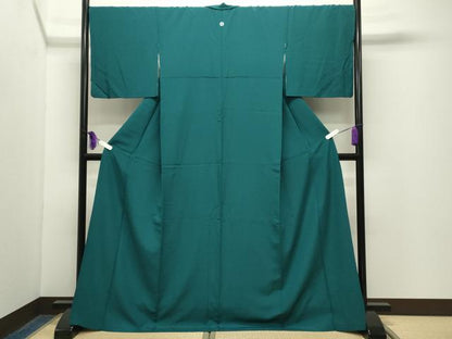 平和屋着物●上質な色無地　萌葱色　ロング丈　正絹　逸品　CABG4504gh