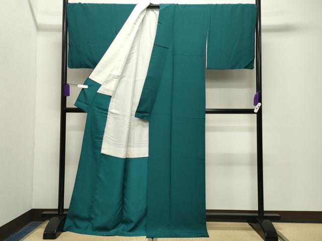 平和屋着物●上質な色無地　萌葱色　ロング丈　正絹　逸品　CABG4504gh