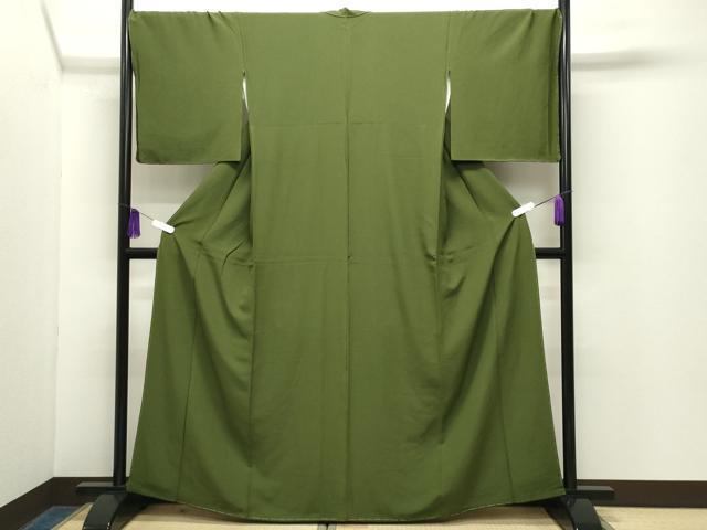 平和屋着物●上質な色無地　草色　正絹　逸品　CABG4505gh