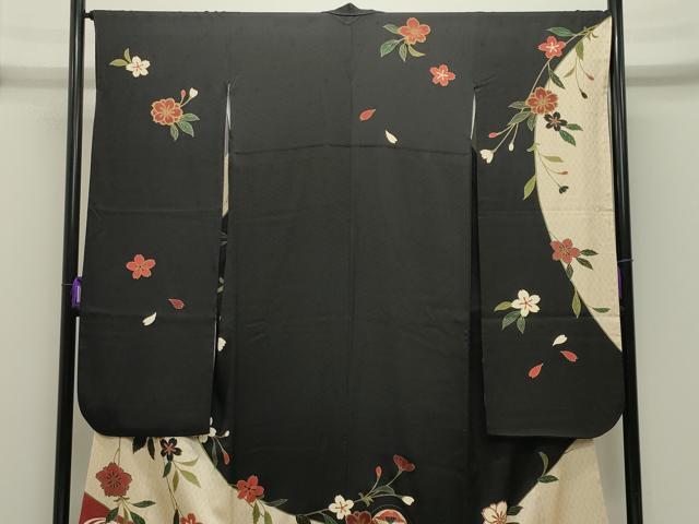 平和屋着物●豪華振袖　流水花蝶文　黒地　金彩　正絹　逸品　CABG4506gh