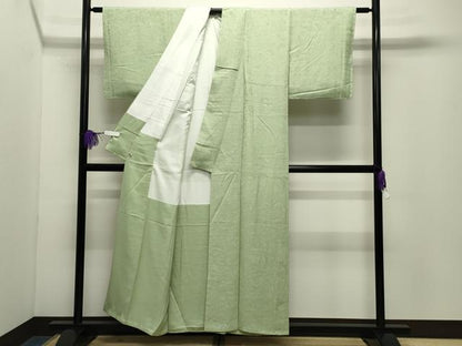 平和屋着物●上質な色無地　草花地紋　若菜色　さが美扱い　正絹　逸品　未使用　CABG4509gh