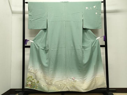 平和屋着物●二代目清次郎　手描き　訪問着　枝花文　暈し染め　正絹　逸品　CABG4512gh