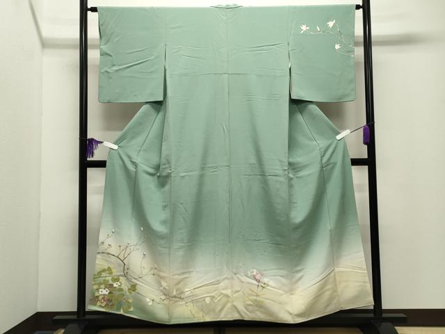平和屋着物●二代目清次郎　手描き　訪問着　枝花文　暈し染め　正絹　逸品　CABG4512gh
