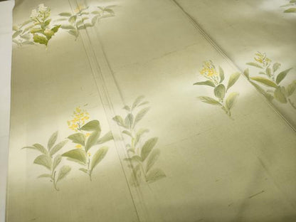 平和屋着物●本加賀友禅作家　鶴見保次　訪問着　白山紬　草花文　正絹　逸品　未使用　CABG4514gh