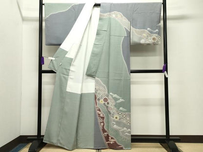 平和屋着物●訪問着　立波花文　金彩　正絹　逸品　CABG4518gh