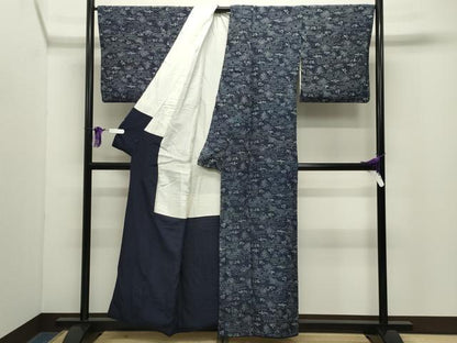 平和屋着物●藍造り国選定無形文化財　藍師・佐藤昭人　小紋　鳳凰エ霞花文　正絹　逸品　CABG4526gh
