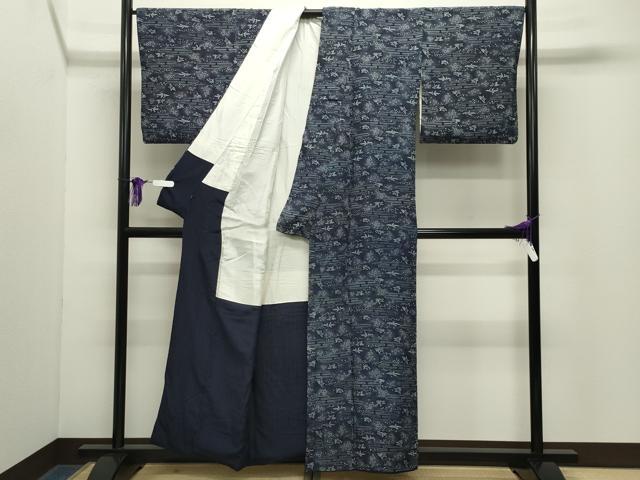 平和屋着物●藍造り国選定無形文化財　藍師・佐藤昭人　小紋　鳳凰エ霞花文　正絹　逸品　CABG4526gh