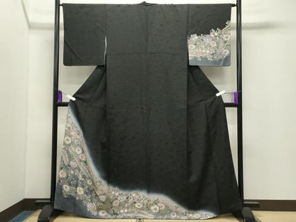 平和屋着物●訪問着　辻が花　暈し染め　金彩　銀通し地　正絹　逸品　CABG4527gh