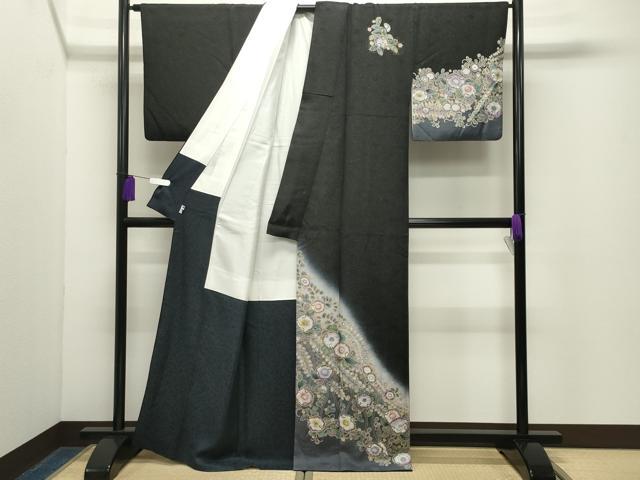 平和屋着物●訪問着　辻が花　暈し染め　金彩　銀通し地　正絹　逸品　CABG4527gh