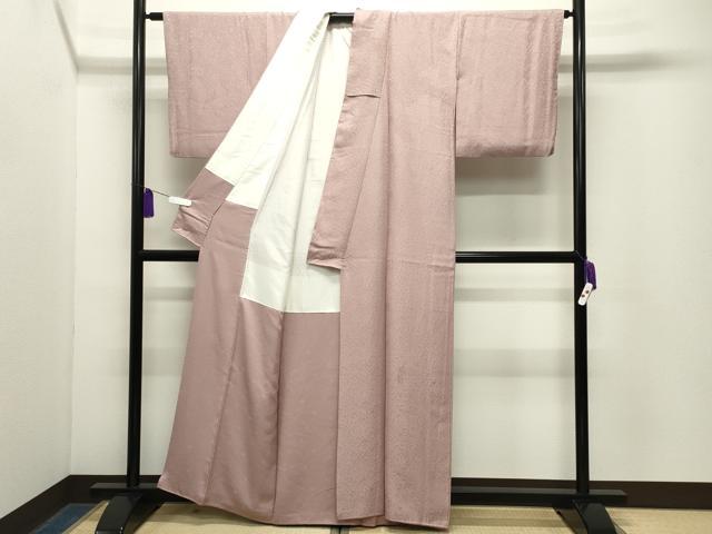 平和屋着物●上質な色無地　花唐草地紋　薄柿色　正絹　逸品　CABG4531gh