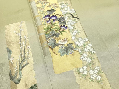 平和屋着物●豪華色留袖　刺繍　寿光織　休み鳥花文　暈し染め　金銀糸　正絹　逸品　CABG4548gh