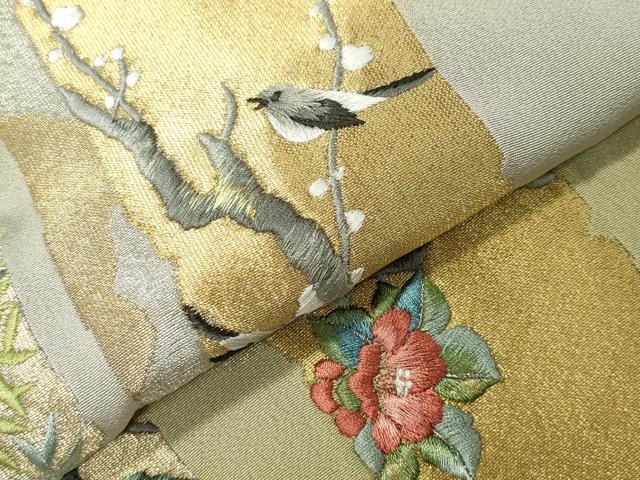 平和屋着物●豪華色留袖　刺繍　寿光織　休み鳥花文　暈し染め　金銀糸　正絹　逸品　CABG4548gh