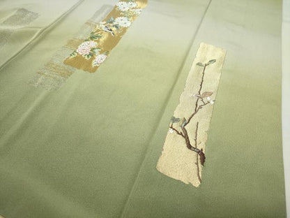 平和屋着物●豪華色留袖　刺繍　寿光織　休み鳥花文　暈し染め　金銀糸　正絹　逸品　CABG4548gh