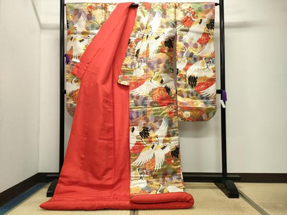平和屋本店●色打掛　お引きずり　和装　婚礼　結婚式　花嫁　神社挙式　唐織　群鶴花文　金銀糸　逸品　CABG4551gh