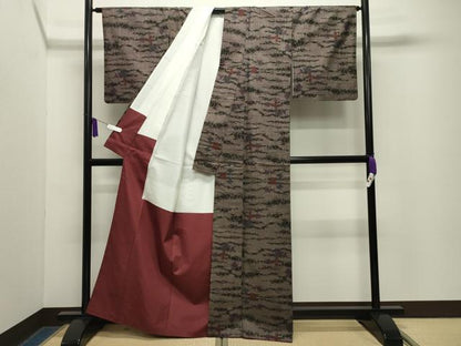 平和屋着物●本場大島紬　7マルキ　泥染め　舞花文　元治絹織物謹製　証紙付き　正絹　逸品　CABG4556gh