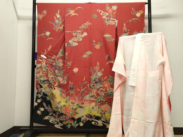 平和屋着物●豪華振袖・長襦袢セット　紅型　鴛鴦花文　暈し染め　正絹　逸品　CABG4561gh