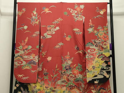 平和屋着物●豪華振袖・長襦袢セット　紅型　鴛鴦花文　暈し染め　正絹　逸品　CABG4561gh