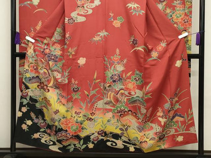 平和屋着物●豪華振袖・長襦袢セット　紅型　鴛鴦花文　暈し染め　正絹　逸品　CABG4561gh