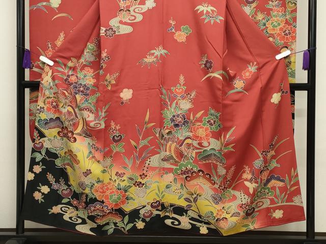 平和屋着物●豪華振袖・長襦袢セット　紅型　鴛鴦花文　暈し染め　正絹　逸品　CABG4561gh