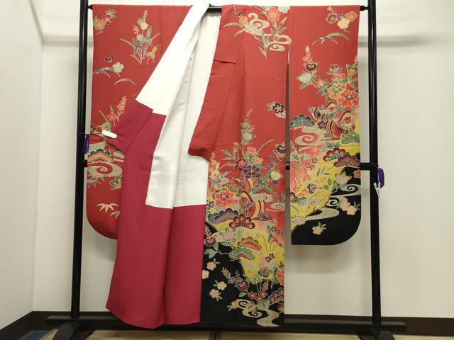 平和屋着物●豪華振袖・長襦袢セット　紅型　鴛鴦花文　暈し染め　正絹　逸品　CABG4561gh
