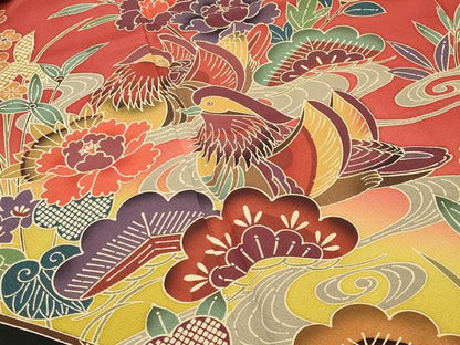 平和屋着物●豪華振袖・長襦袢セット　紅型　鴛鴦花文　暈し染め　正絹　逸品　CABG4561gh