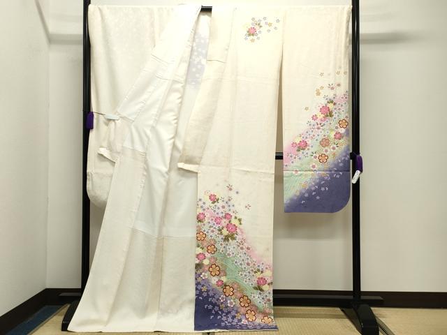 平和屋着物●豪華振袖・長襦袢セット　流水舞桜花文　暈し染め　金彩　正絹　逸品　CABG4562gh
