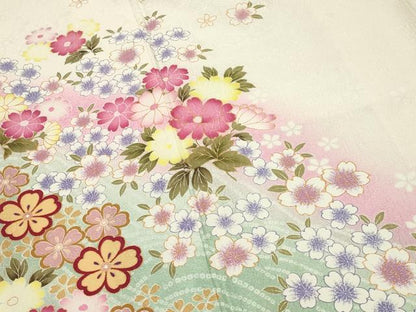 平和屋着物●豪華振袖・長襦袢セット　流水舞桜花文　暈し染め　金彩　正絹　逸品　CABG4562gh