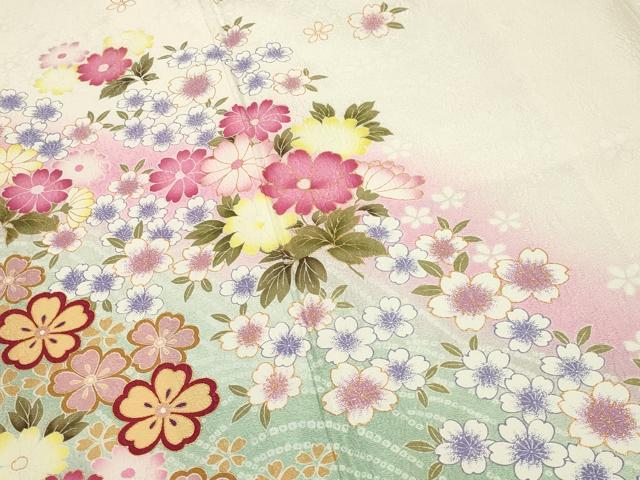 平和屋着物●豪華振袖・長襦袢セット　流水舞桜花文　暈し染め　金彩　正絹　逸品　CABG4562gh