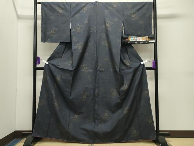 平和屋着物●本場大島紬　9マルキ　泥染め　花唐草文　照節雄作　証紙付き　正絹　逸品　未使用　CABG4565gh