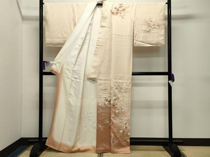 平和屋着物●訪問着　流水草花文　暈し染め　金彩　正絹　逸品　CABG4570gh