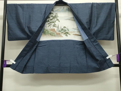 平和屋着物●男性　本場真綿絢結城紬　アンサンブル　杢　認定証付き　正絹　逸品　CABG4572gh